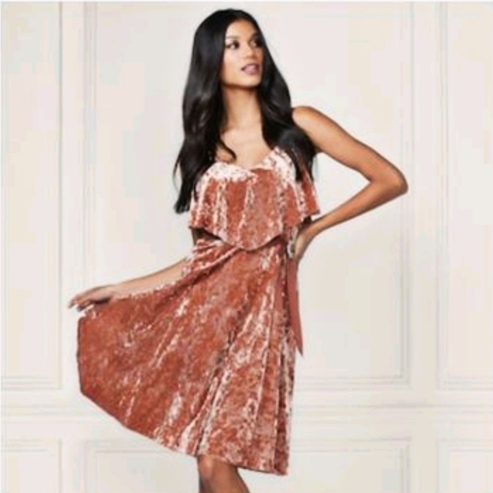 LC LAUREN CONRAD VELVET DRESS | Popover Slip Apricot Dress S "Runway Collection"